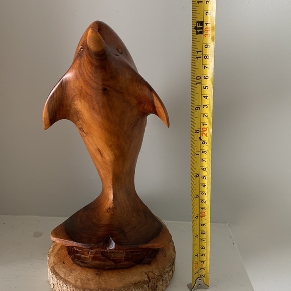 Wooden Hand Carved Dolphin on Coral Statue Sculpture Wood Decor Figurine - Picture 11 of 15